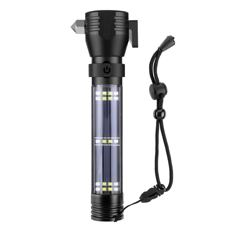 

Outdoor Tool 9 In 1 LED Solar Flashlight Waterproof Handheld Tactical Flashlights Pocket Light with Lanyard Emergency Torch 0.25