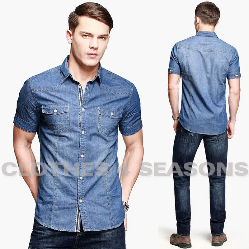 mens light blue denim shirt short sleeve
