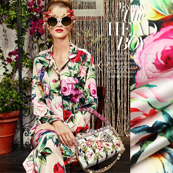 

Digital printing printing silk cloth fabric silk heavy Stretch Satin cheongsam clothing material [rose].