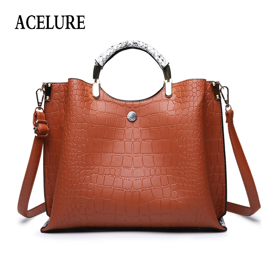

ACELURE Fashion Ladies Messenger Bag Solid Color Crocodile Pattern Shoulder Bag Portable Pu Handbag Ladies Party Crossbody Bags