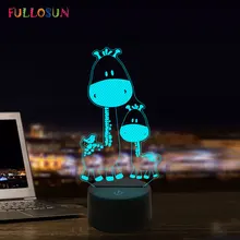 Veilleuse LED 3D en forme de cerf, girafe, 7 couleurs, luminaire décoratif, nouveauté, lampe pour enfants