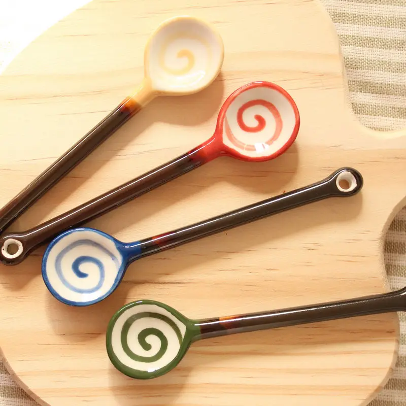 

Drinkware Color ceramic lollipop spoon coffee spoon stir bar baby feed spoon four colors Set