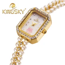 KINGSKY 2015 Новых Дамской одежды Платье Часы с цепи перлы кварцевые Наручные Часы Горячая Продажа Freeshipping