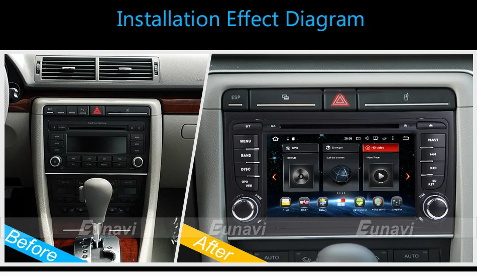 Excellent Eunavi Car Multimedia Player Car Radio 2 Din GPS Android 8.0 Stereo System For Audi/A4/S4 2002-2008 4GB RAM DVR OBD2 FM 26