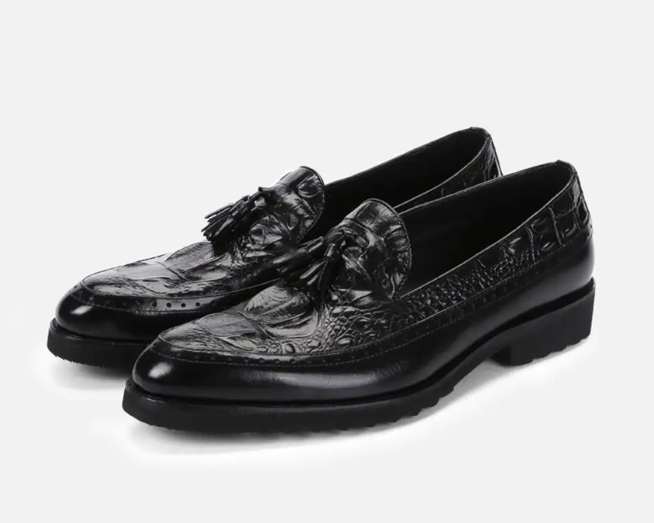 

Spring and Autumn New Crocodile Style British Business Leisure leather thick bottom carved men's shoes