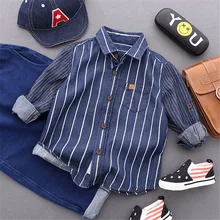 Детские рубашки с длинными рукавами, джинсы, одежда для мальчиков, коллекция года, весна-осень, Модные Повседневные детские топы в полоску, детская одежда, рубашки для детей возрастом от 2 до 7 лет