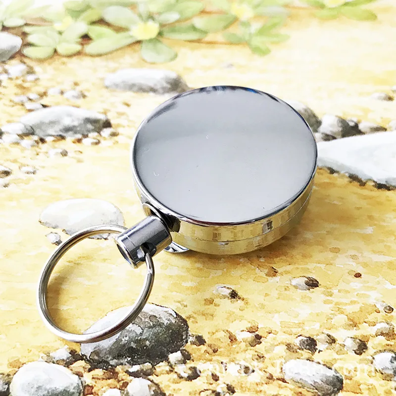 

Unique Silver Metal Retractable Pull Key Chain Reel ID Badge Lanyard Name Tag Card Badge Holder Reel Recoil Belt Clip