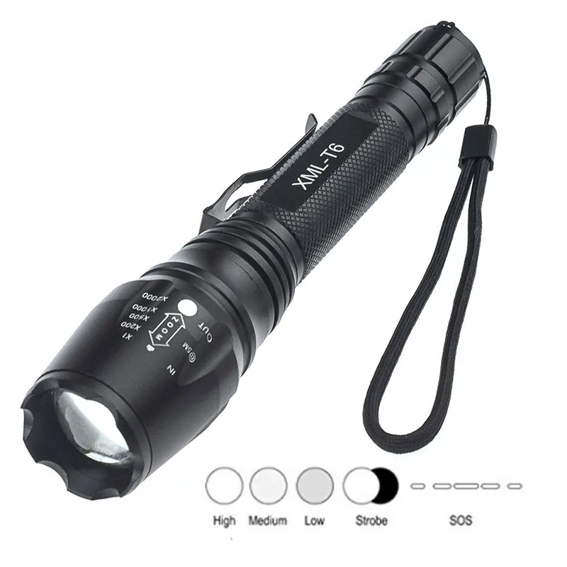Super Bright Strong Light ZoomXML T6 5 Modes LED Flashlight Waterproof