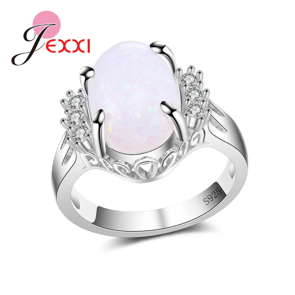 JEXXI Romantic Shiny Opal &Zircon S90 Silver Rings For