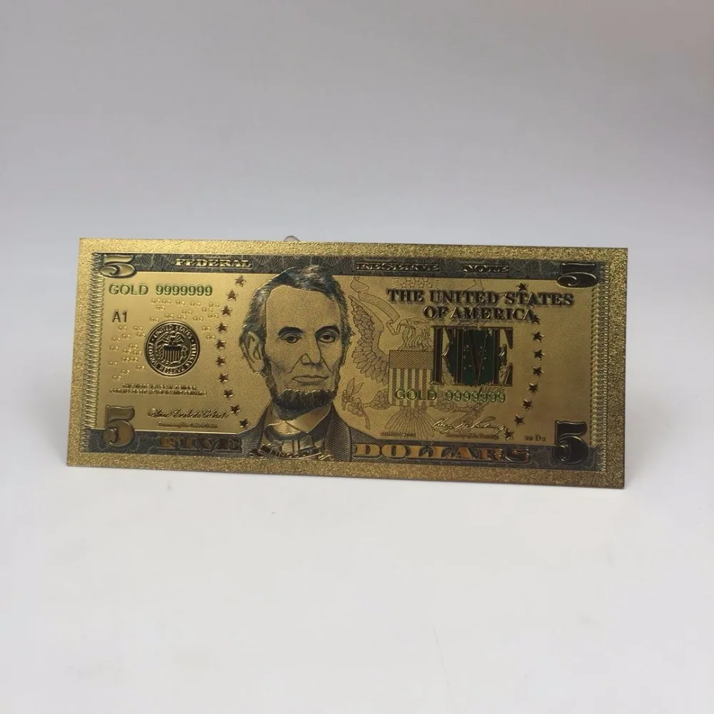 

1pc America 5 US Dollar 24K Gold Foil Bill Banknote