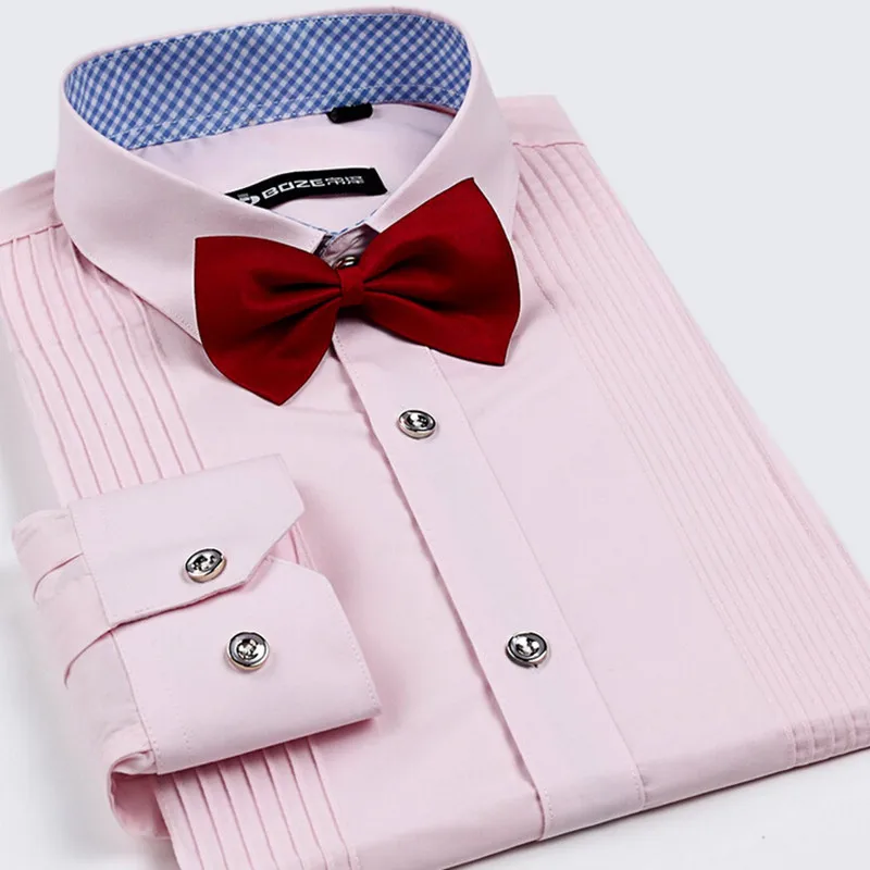 Новое поступление, мужские деловые рубашки, однотонные рубашки для свадьбы, мужские рубашки с галстуком-бабочкой для сцены - Цвет: 02