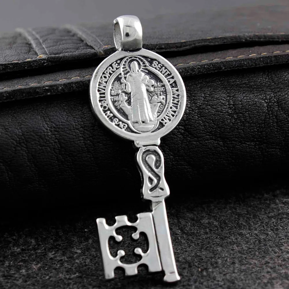 Catholic Saint Benedict Key Two Sided Italian Medal Charm Pendant Gift