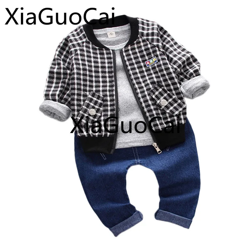 Boys Clothes Autumn Children Sets 2018 Lattice Three Piece Baby Garment Kids Toddler Boy |