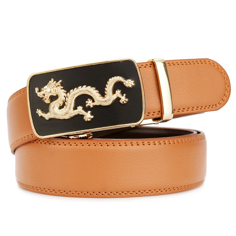 

New Fashion Brown Genuine Leather Men Belts Automatic Buckle High Quality Split Leather Businessmen Belts Male Auto Waist Belts