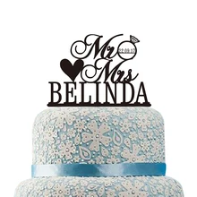 Бриллиантовое кольцо акриловый торт Топпер для свадьбы помолвка торт Топпер пользовательское имя и дата Mr Mrs сердце торт стенд