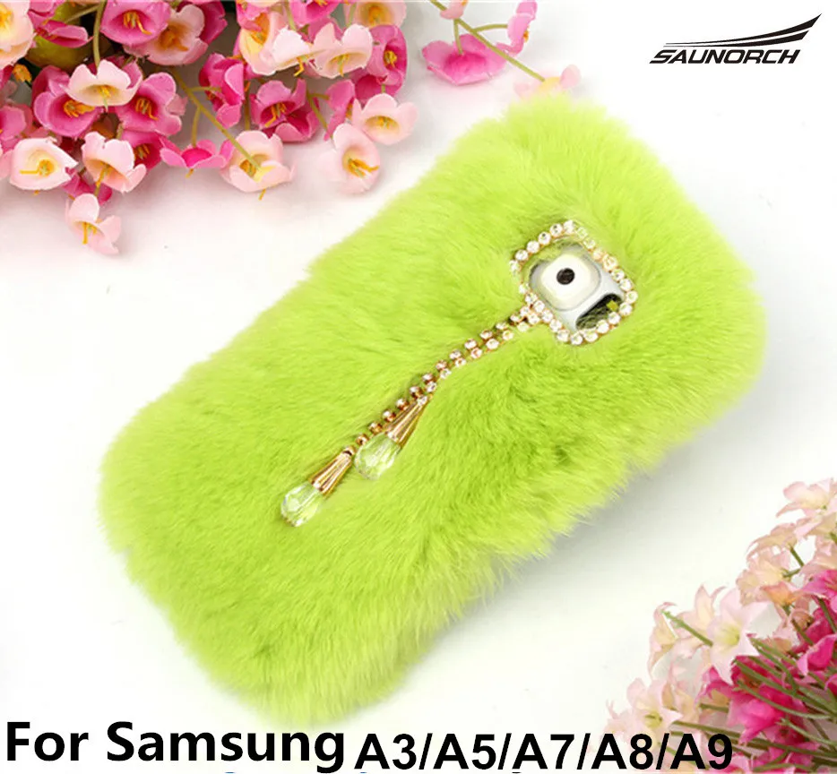 14 Colors Rabbit Fur Plush Covers Luxury Cell Phone Cover DIY Diamond Plus Back Case Bags