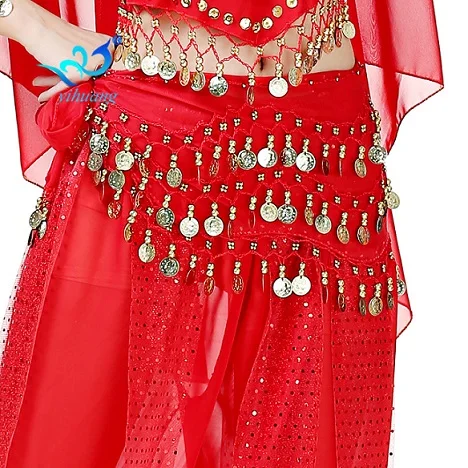 Арабский костюм для танца живота вечерние хип шарф музыкальный фестиваль Одежда Пояс Хэллоуин юбка с золотыми монетами Болливуд Цыганский живот - Цвет: Red