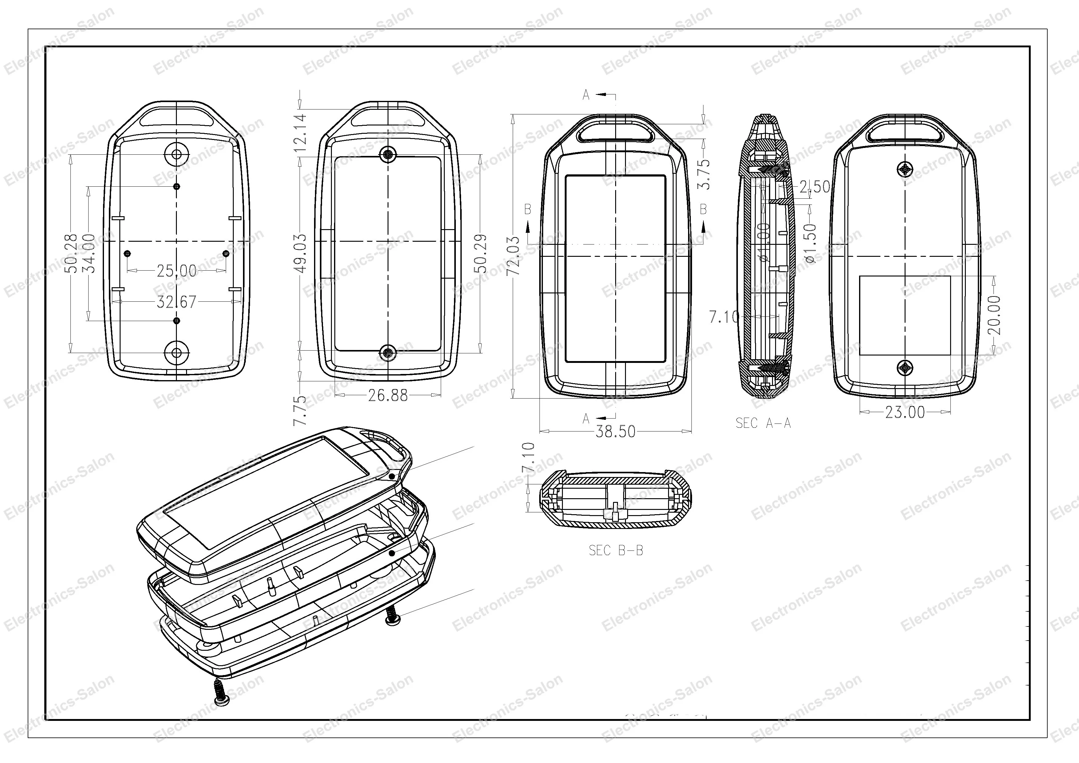 HQ ручной корпус корпуса проекта, черно-белый, 72x39x15 мм.(SKU-A9