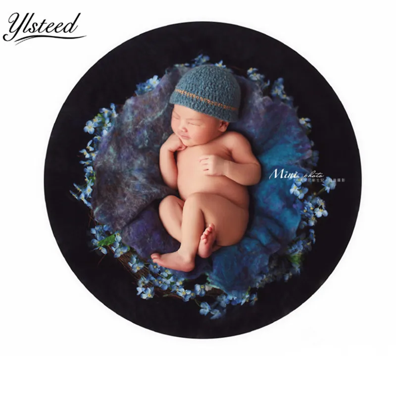 

55/60cm Newborn Photography Props Wool Felt Gradient Color Fleece Baby Blanket Photography Basket Swaddle Baskets Filler Stuffer
