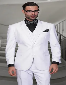 

Custom Made 2019 Two Buttons Groom Tuxedos Notch Lapel Men's Suit White Groomsman/Best Man Wedding/Prom Suits(Jacket+Pants+Vest)