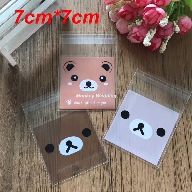 

100Pcs/Lot 7*7cm Self Adhesive Bear Bakery Cookies Packaging Bag Plastic Baking Biscuit Snack Cake Party Pouch Polybag