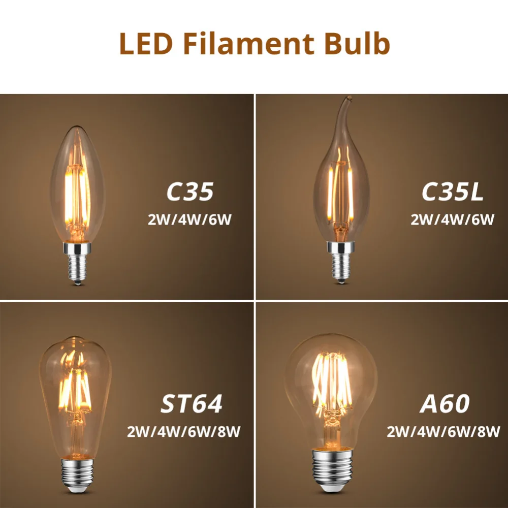 C35 C35L A60 ST64 Ретро Винтаж свечах светодио дный лампа накаливания 220 В E27 E14 20 Вт 40 Вт 60 Вт 80 Вт люстра сменная лампа накаливания