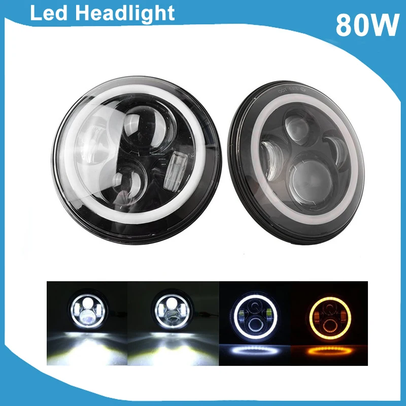 

2x Hot 7 Inch 80W LED Headlight DRL Black Silver Projector Offroad SUV Pickup Motor Hi/Low Beam Crystal 12V Led Headlights Lamps