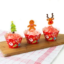 Рождественская жиронепроницаемая бумага лоток для пирожных, набор для украшения торта, вставленная форма для кекса обертка для кексов