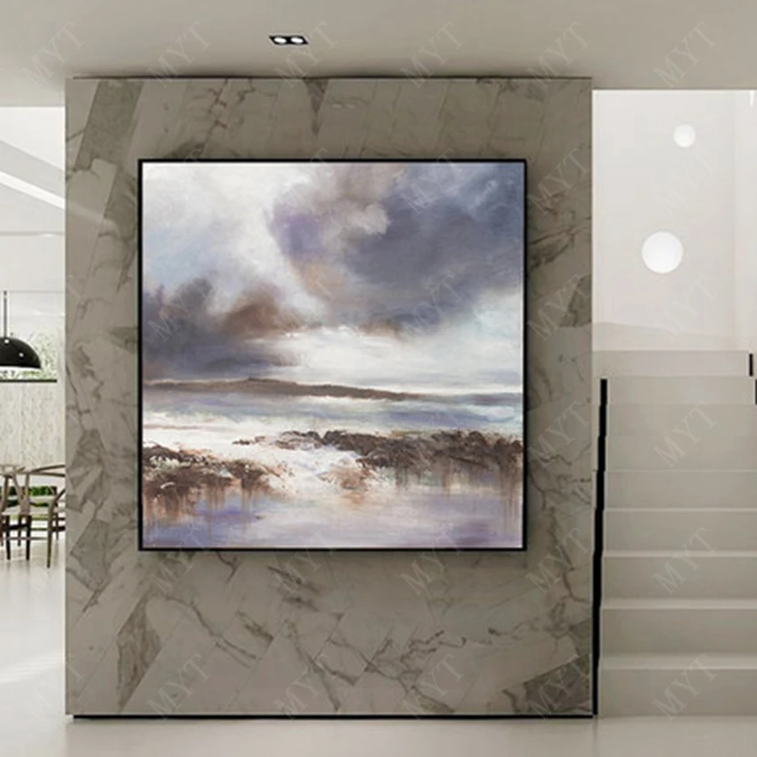 Hand-painted oil painting in the paint gray abstract picture of the modern oil painting living room decoration painting.