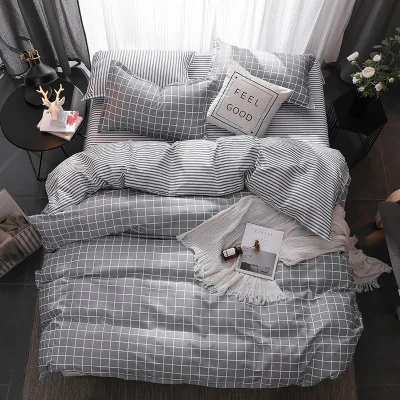 

3/4pcs Bedding Set Stripe Lattice Geometric Pattern Bed Sheet Pillowcases Cover Set Full King Queen Tiwn Beding Cover