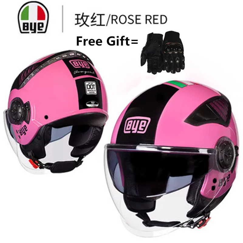 

open face women men Motorcycle helmets Transparent dark Double Lens Motorbike helmet made of ABS rose red color