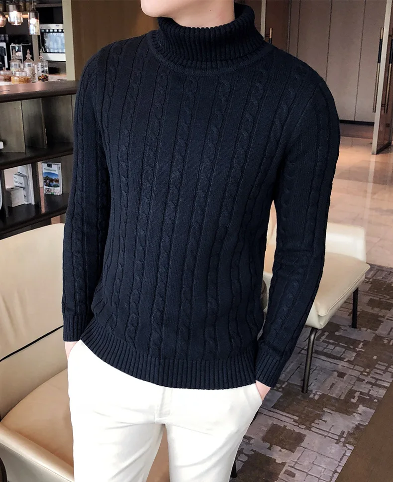 Хлопок, мужской зимний толстый свитер из грубой шерсти с круглым вырезом и длинным рукавом, трикотажный свитер, Брендовая верхняя одежда 827