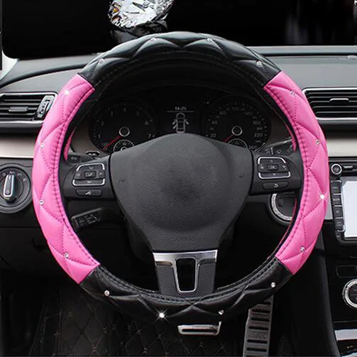 Coprivolante In Pelle Con Strass Colorati | Elastico Antiscivolo | Diametro 37-38 Cm | Nero