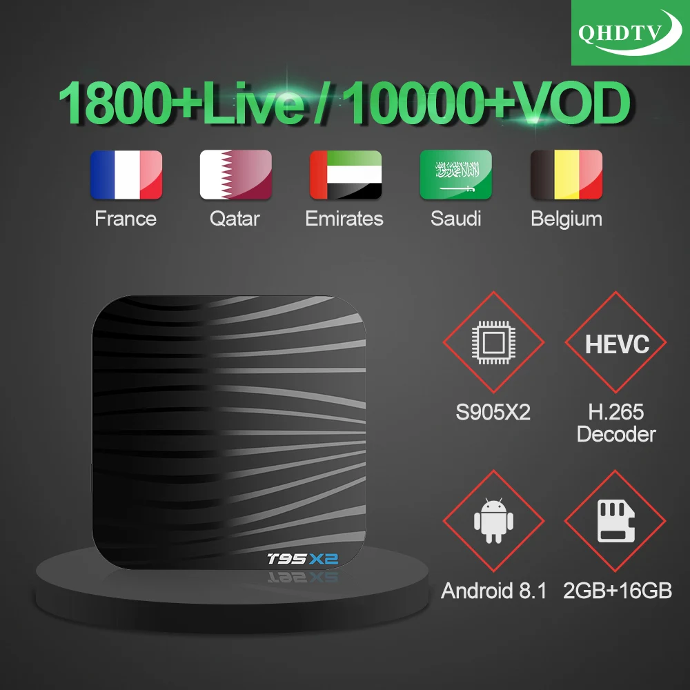 

T95X2 Android 8.1 Tv Box 2GB 16GB S905X2 With 1 Year QHDTV Iptv Subscription French Arabic Morocco Belgium Netherlands Ip Tv Vod