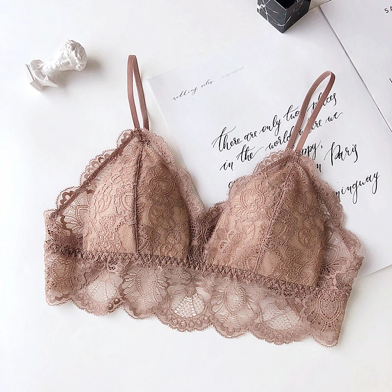 

Wriufred Sexy Lace Sleepwear Bra Embroidery Bralette Wire Free Comfort Adjusted-straps Underwear Women Soft Cup Padded Bras