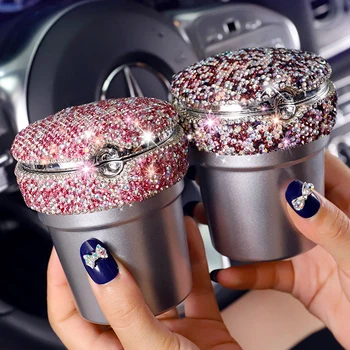 

Crystal Car Ashtray Truck Auto Office Cigarette Ashtray Rhinestone Diamond Ashtray With Led Light Car-styling Women