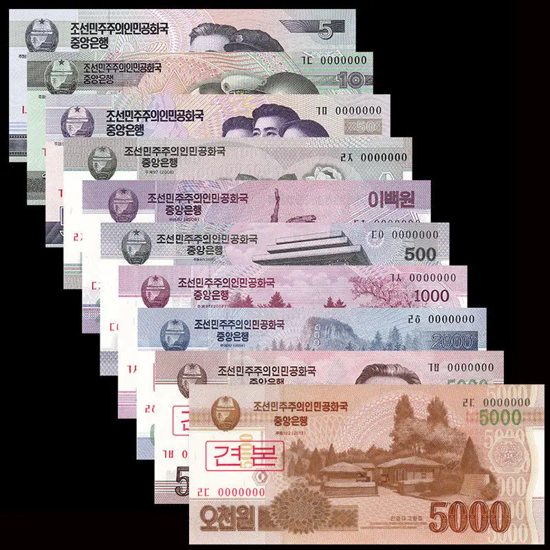 Норт комплект в Корейском стиле 10 шт. банкнот образец 5 50 100 5000 вон UNC не может