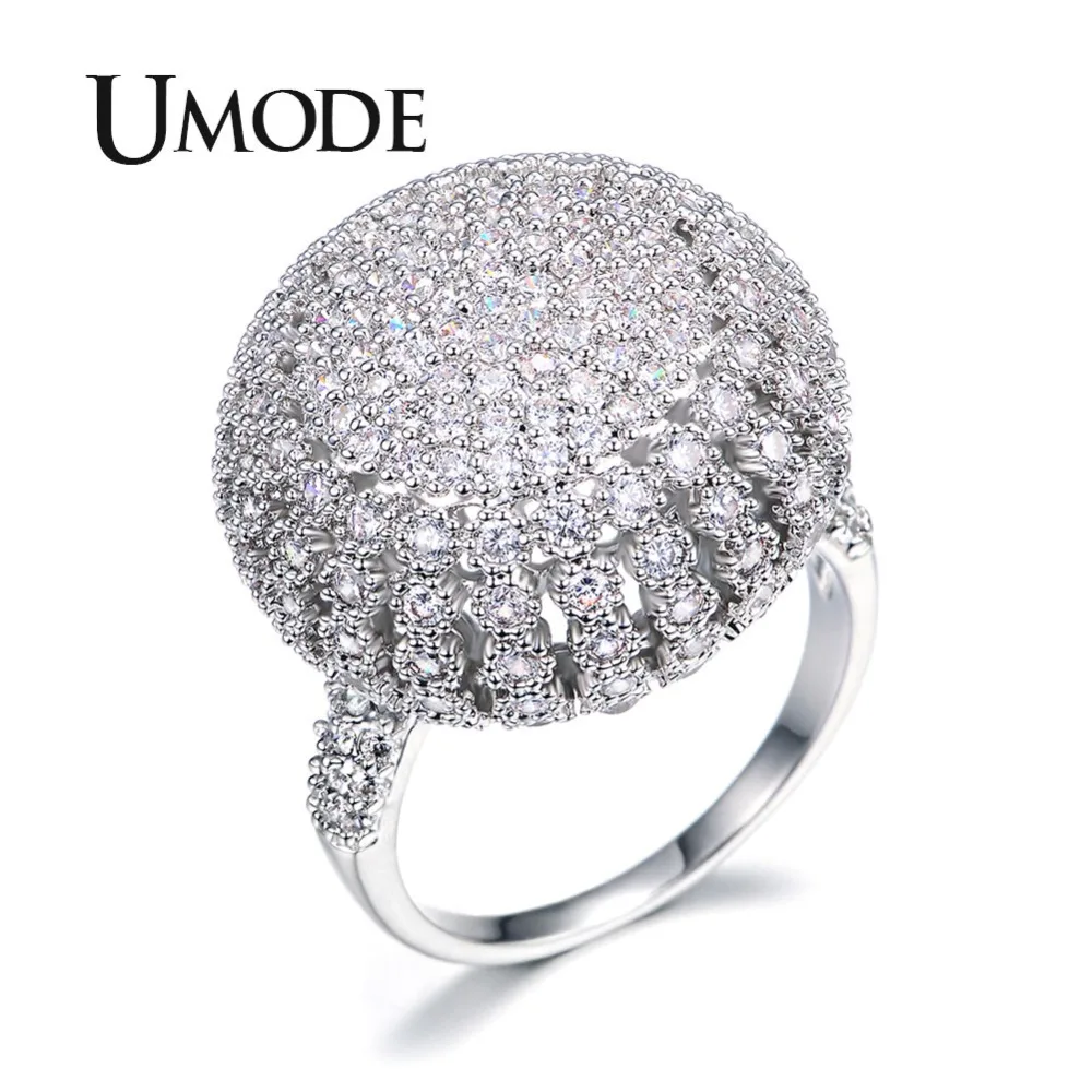 

UMODE Elegant Lindo Aneis Full Paved Bud Round Shaped Vintage Ring White Gold Color Cubic Zirconia for Women Jewelry UR0208