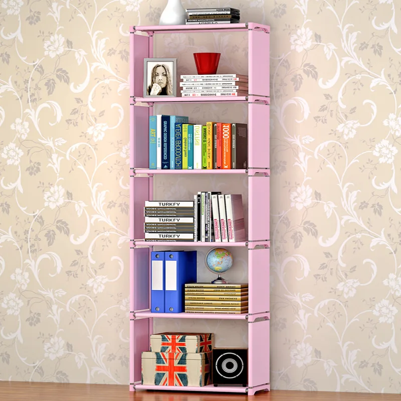 Simple 5-shelf bookshelf Non-woven steel pipe structure Free-assembly bookcase Living room furniture Dust storage shelves
