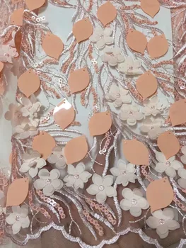 

High Quality African Laces Fabric Net 2018 Tulle with Sequin / Peach Nigerian Lace Fabric for Wedding Dress French Lace