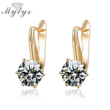Mytys Prong Setting Crystal Drop Earring for Women Clear Crystal Metal Gold Color Wedding Jewelry Fashion CE261