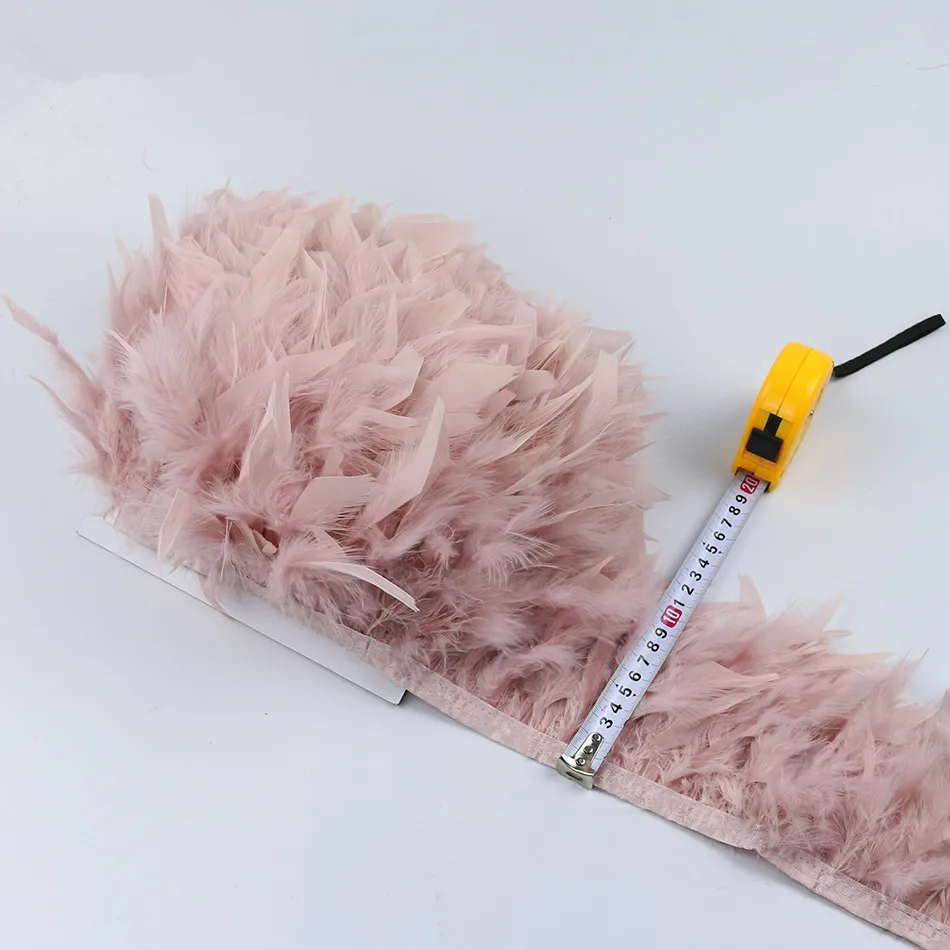1M Dyed Leather Pink Turkey Feather Fringe Trim 6-8inches Chandelle Marabou Feather Trimming Skirt Dress Decoration SD62 (12)