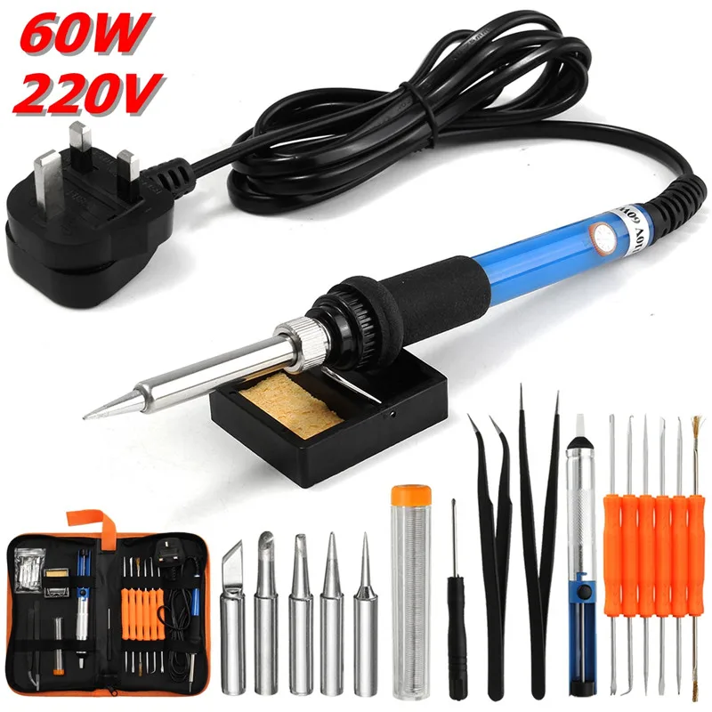 220V 60W Adjustable Temperature Electric Soldering Iron Kit+5pcs Tips