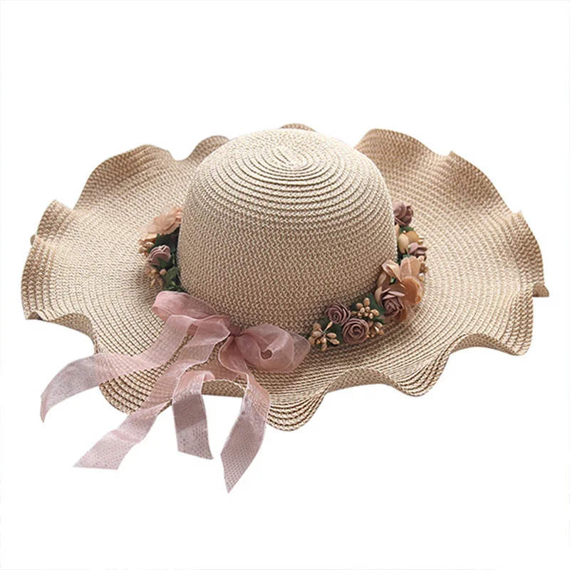 Солнцезащитная шляпа для родителей и детей, пляжная шляпа с широкими полями ручной работы, соломенная шляпа с цветочным рисунком для девочек, летние шляпы для женщин