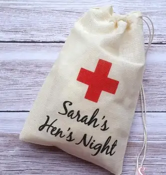 

custom name wedding Party Survival Hangover Kit jewelry muslin Bags Bachelorette hen bridal shower favor packets
