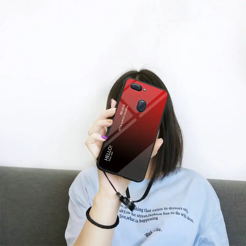 Чехол для Oppo Realme 2/Realme 1 Модный чехол из закаленного стекла с градиентом ТПУ мягким