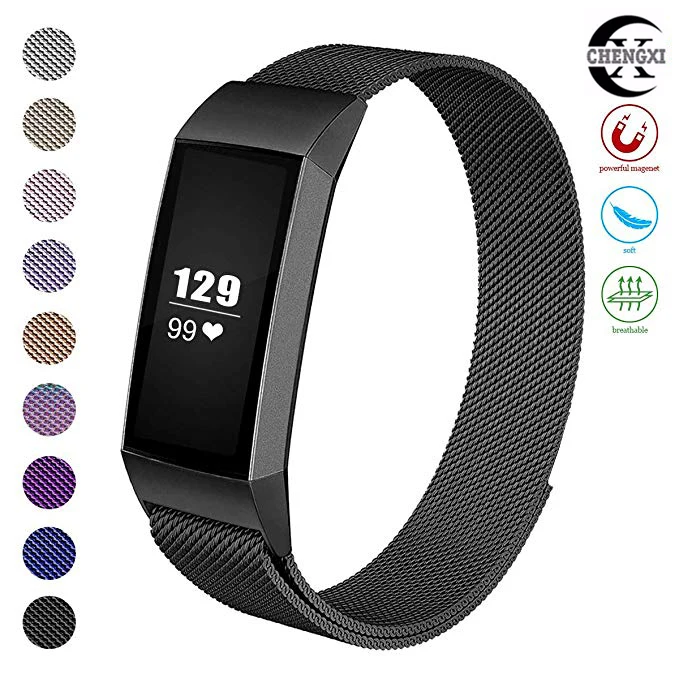 

CHENGXI Metal Bands Compatible for Fitbit Charge 3 / Charge 3 SE Bands Women Men Small Large, Stainless Steel strap for charge 3