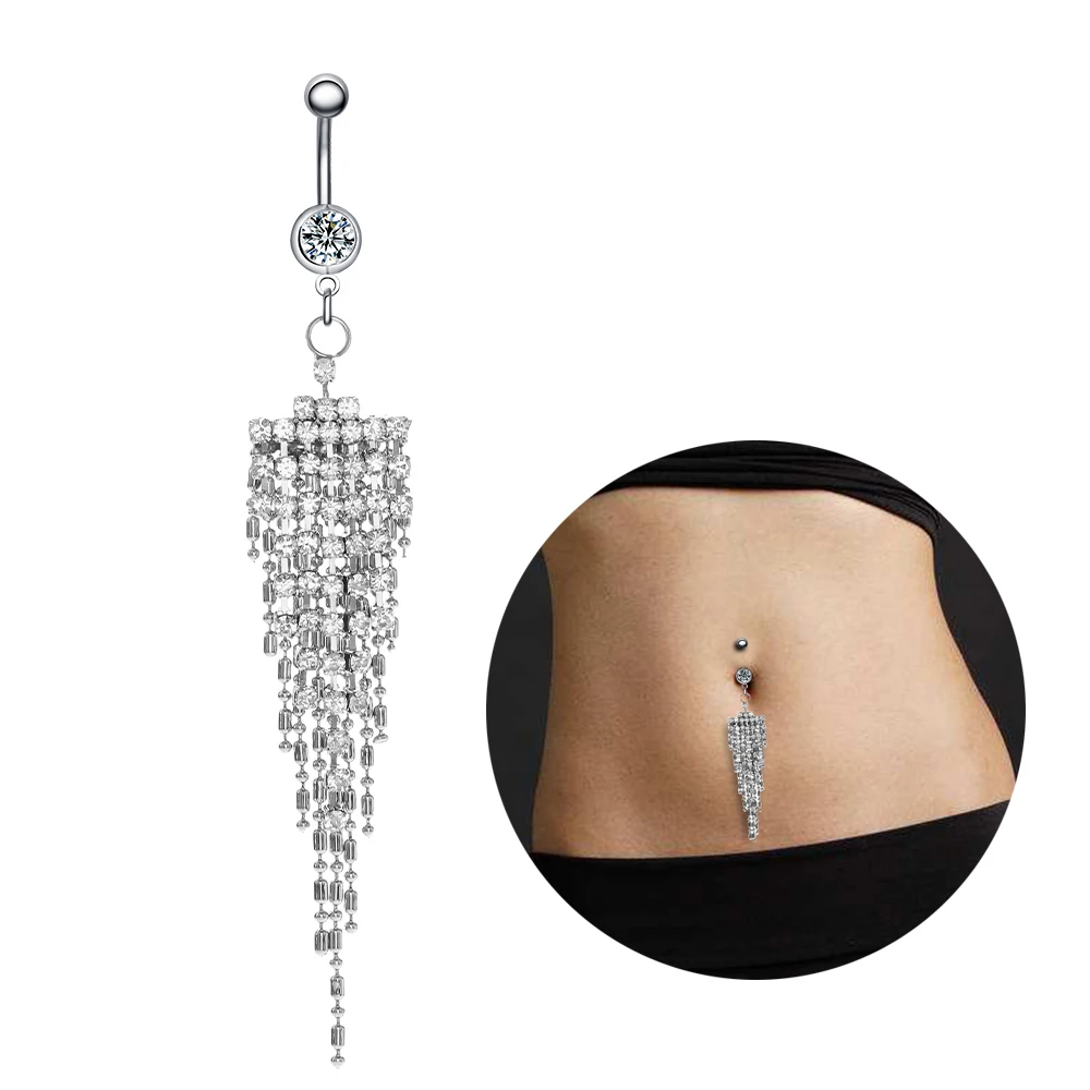 

1 PC Rhinestone Tassel Navel Dangle Button Belly Ring Bar Body Piercing Jewelry Belly Ring Titanium Steel Navel Ring