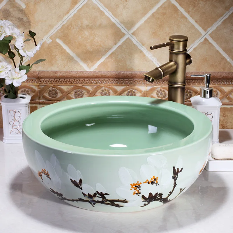 Artistic Europe Style Counter Top porcelain wash basin bathroom sinks