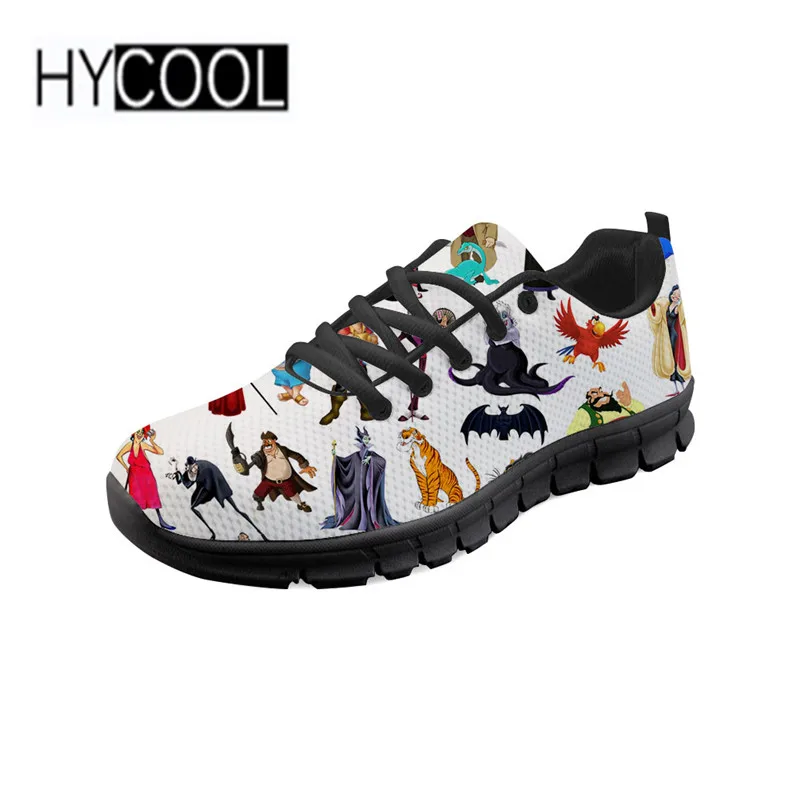 HYCOOL Cartoon Women Running Shoes Cute Classic Sneakers For Teenager Girls Lace Up Black Flats Summer Vulcanized Shoes Zapatos